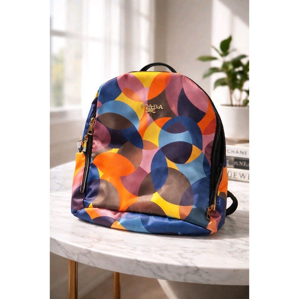 Poaba Anti-Theft Backpack Multicolor  Pockets Strap Zipper Geometric Circles